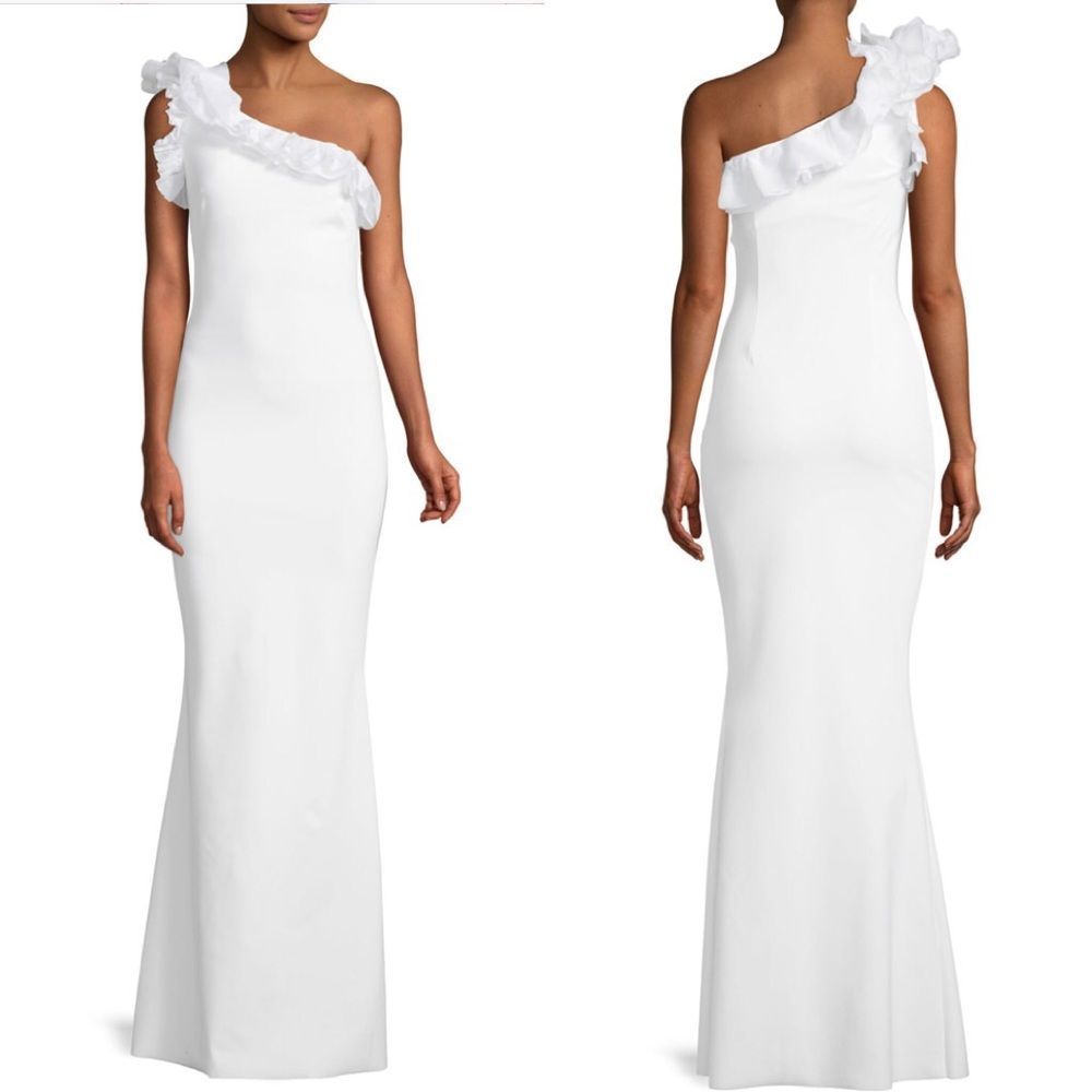 Chiara Elisir One-Shoulder Gown w/ Organza Ruffle